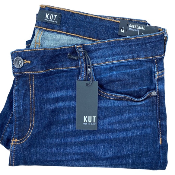 Kut from the Kloth Catherine Mid-Rise Boyfriend Dark Blue Jeans Size 14 NWT - Picture 9 of 14